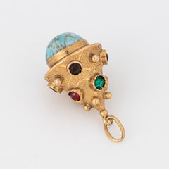 Vintage 60s Turquoise Charm 14k Yellow Gold Pendant Colored Stone Fine Jewelry