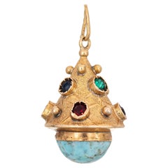 Vintage 60s Türkis Charm 14k Gelbgold Anhänger farbigen Stein feinen Schmuck