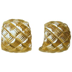 CLASSIC BASKET WEAVE DESIGN HOOP EARRINGS 14K YELLOW GOLD Original Price  $950