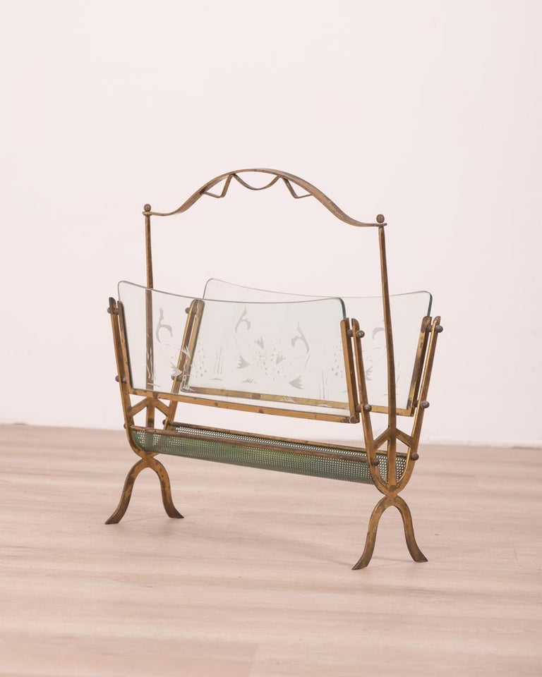 Vintage 60's Magazine Rack in Brass and Glass Design Maison Baguès For ...