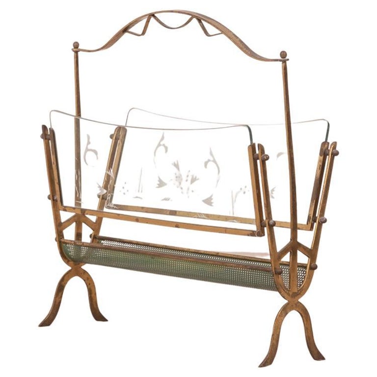 Vintage 60's Magazine Rack in Brass and Glass Design Maison Baguès For ...