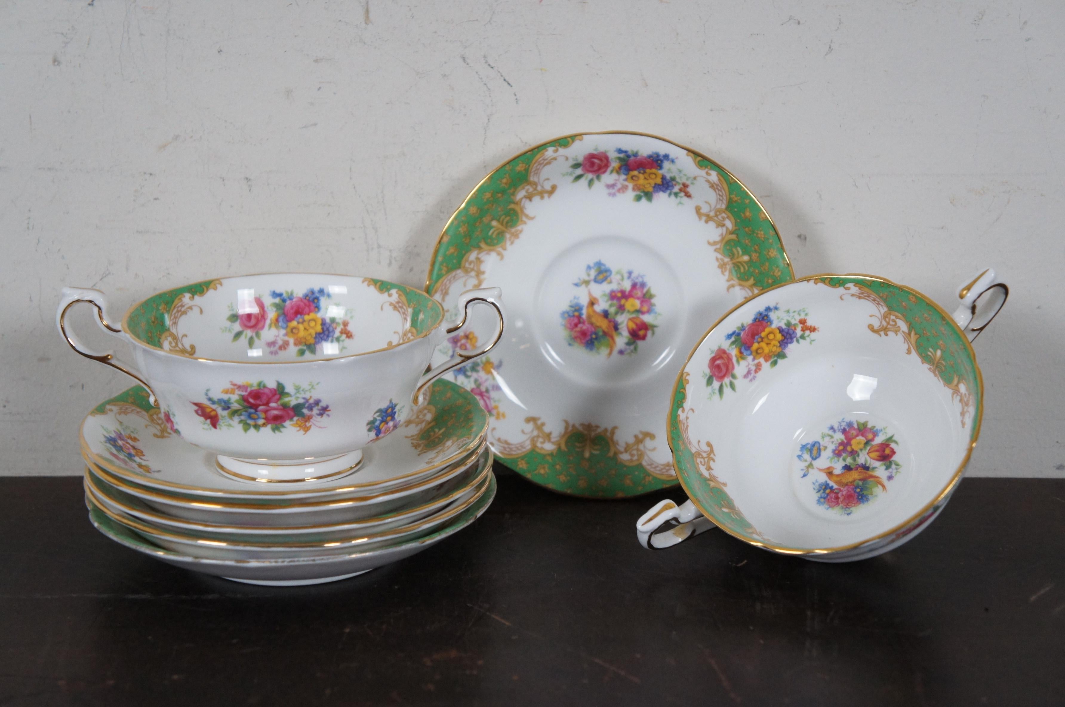 Porcelain Vintage 61 Pc Paragon Rockingham Green Floral China Dinnerware Set England