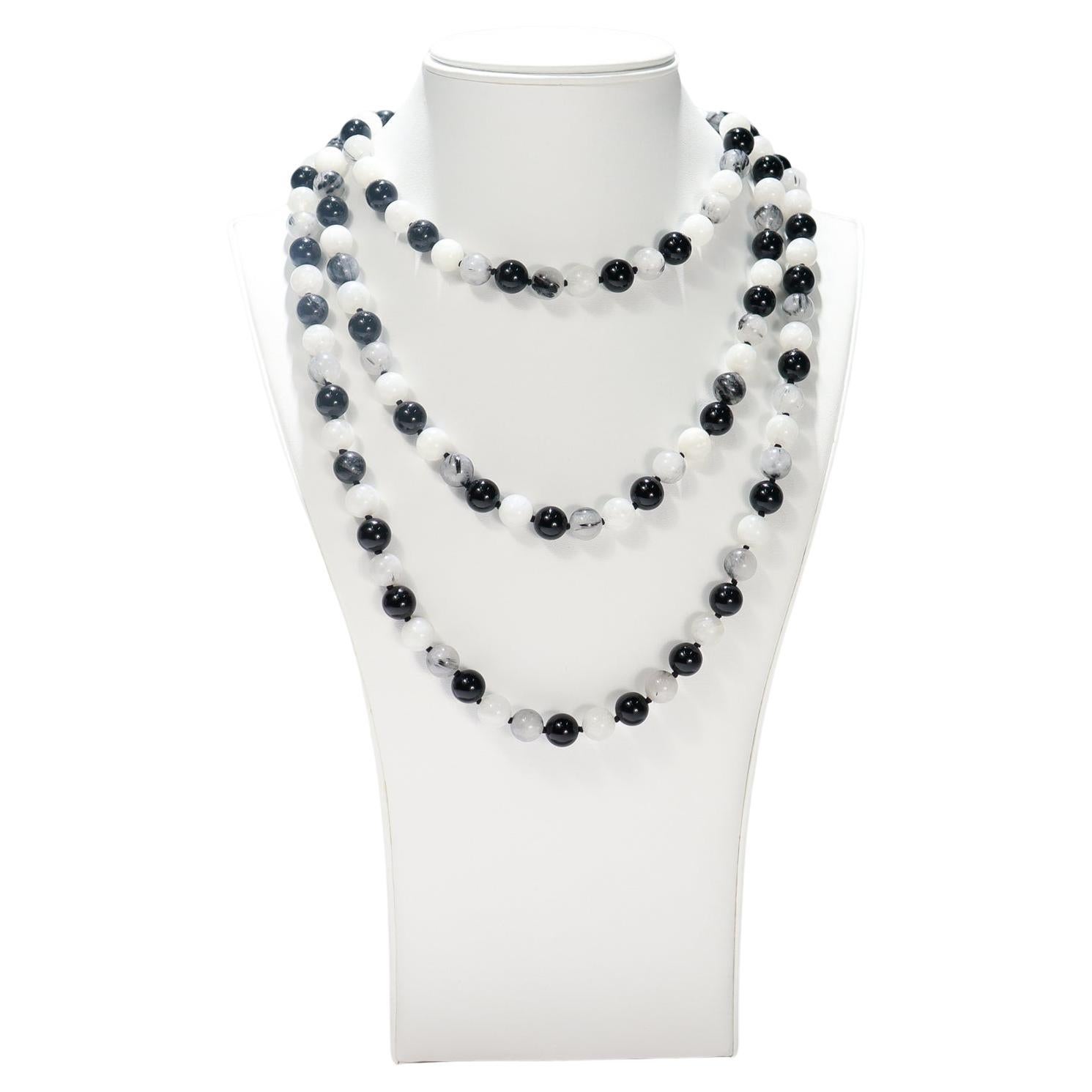 Vintage 61" Tiffany & Co Paloma Picasso Moonstone, Quartz & Onyx Beaded Necklace