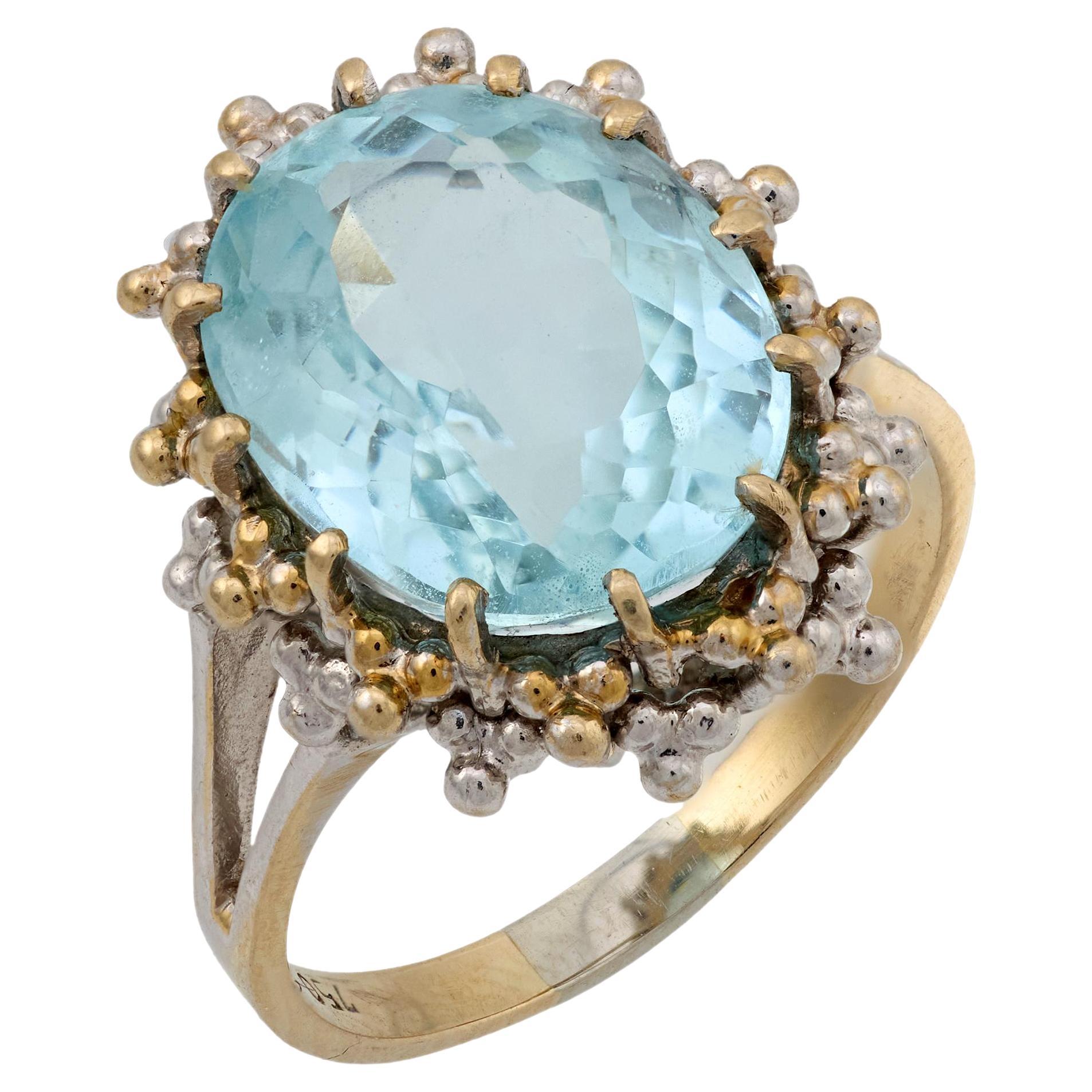 Vintage 6,10 Karat Aquamarin 18k Weißgold Cocktailring