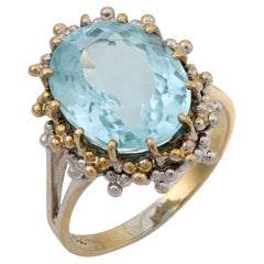 Anello cocktail d'epoca con acquamarina da 6,10 carati in oro bianco 18 carati