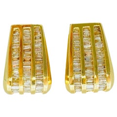 Vintage 6.10 Carat Baguette Diamond Wide Tear Drop Hoop Designer Earrings