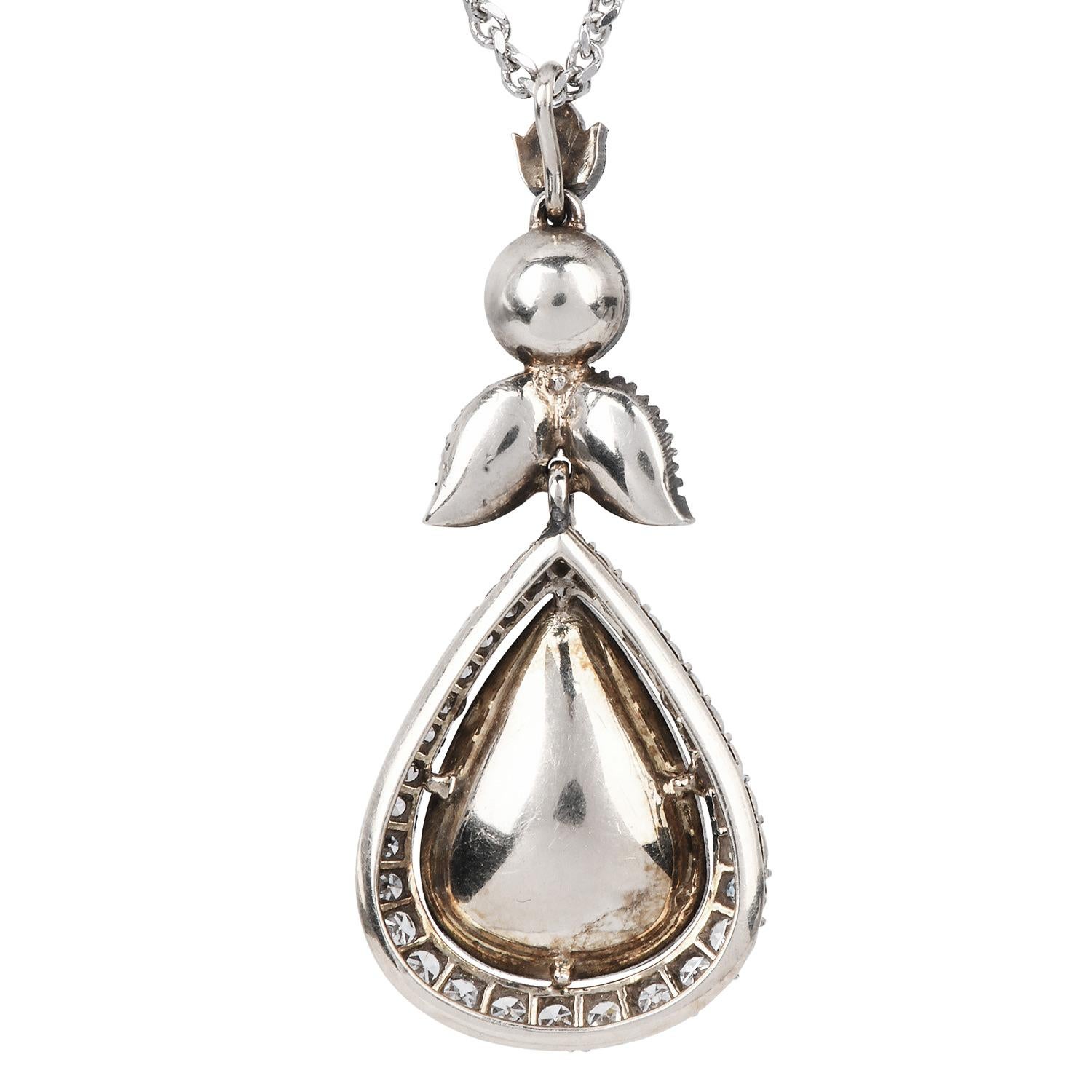 Taglio a rosa Collana con ciondolo in oro e argento con diamanti taglio rosa a goccia vintage da 6,10 carati in vendita