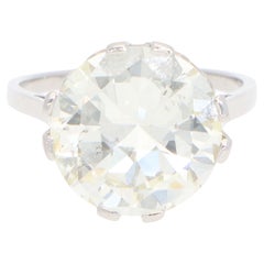 Bague solitaire en platine avec diamant taille ancienne de 6,11ct