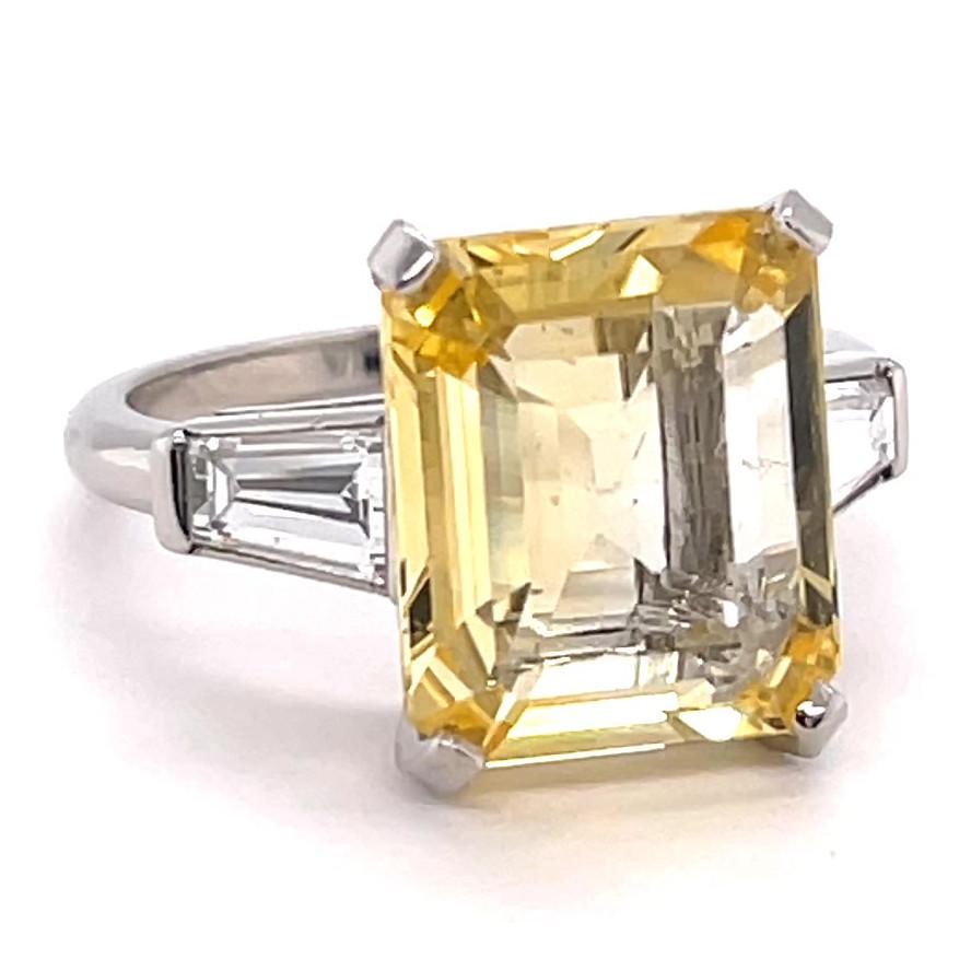 Retro Vintage 6.17 Carat Yellow Sapphire Diamond Platinum Ring