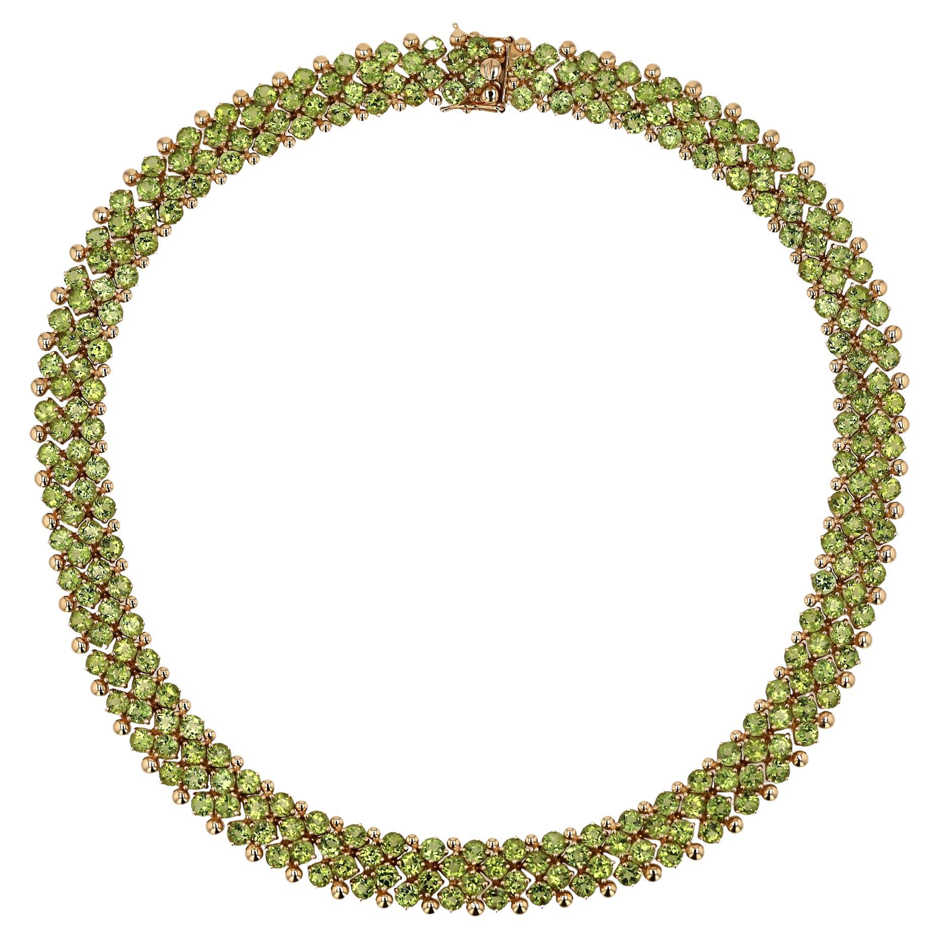 Vintage 62 Karat Peridot & 14k Gold Estate Halsband Halskette im Angebot