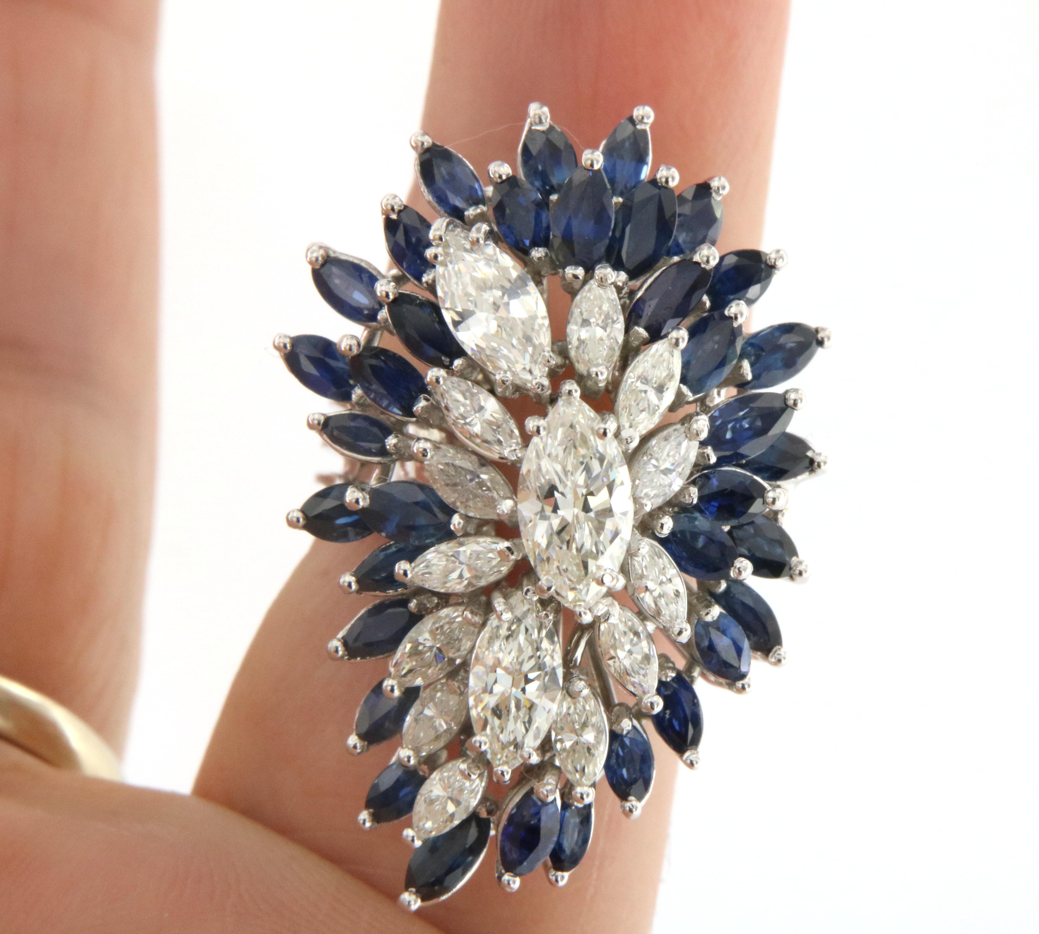 Women's Vintage 6.25 Ctw Diamond & Sapphire 14kt Gold Cluster Ring, circa 1970