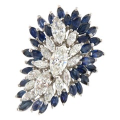 Vintage 6.25 Ctw Diamond 
Sapphire 14kt Gold Cluster Ring, circa 1970