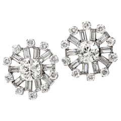 Retro 6.25cts  European Cut Diamond Platinum Clip-on Stud Earrings