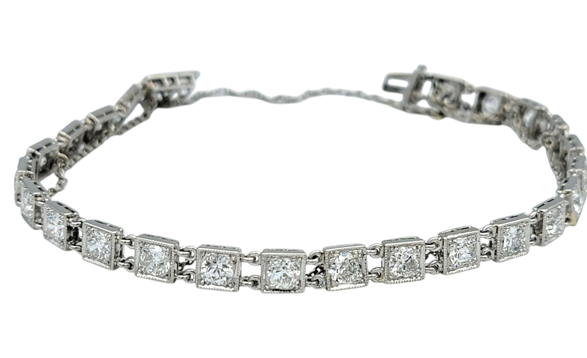 Vintage 6,28 Karat Total Old European Cut Diamond Square Link Platin-Armband (Zeitgenössisch) im Angebot
