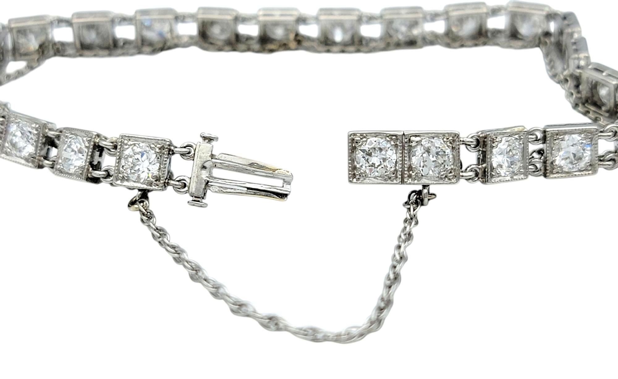 Vintage 6,28 Karat Total Old European Cut Diamond Square Link Platin-Armband (Alteuropäischer Schliff) im Angebot