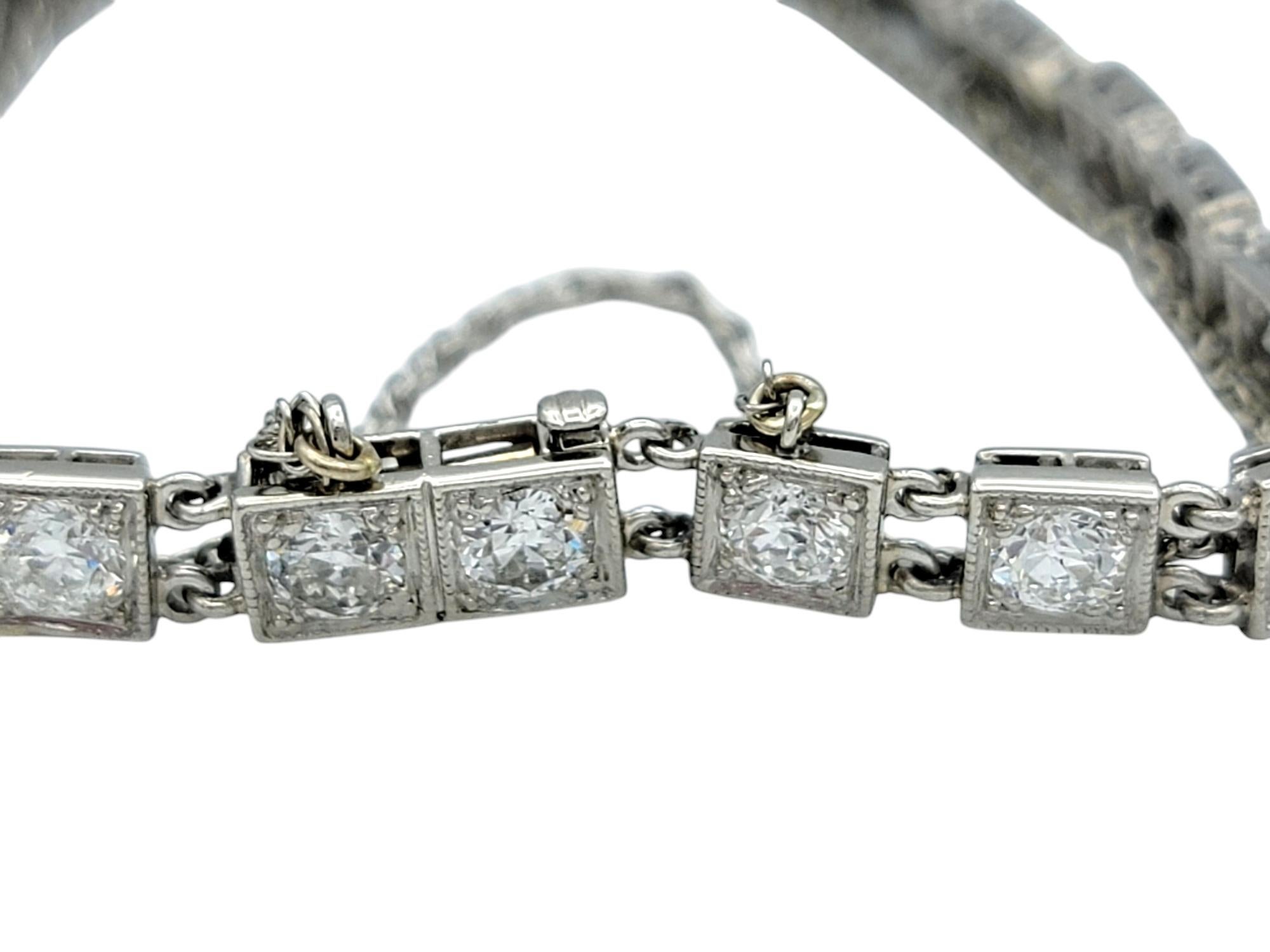 Vintage 6,28 Karat Total Old European Cut Diamond Square Link Platin-Armband im Zustand „Gut“ im Angebot in Scottsdale, AZ