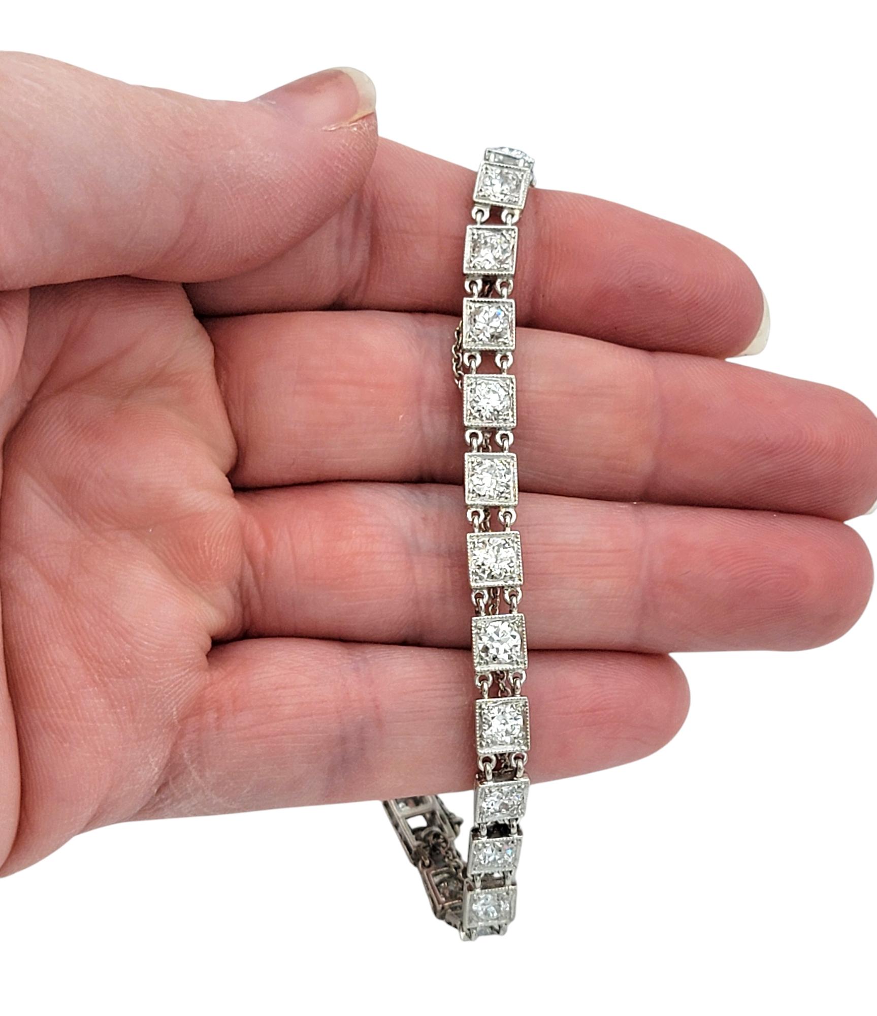 Vintage 6,28 Karat Total Old European Cut Diamond Square Link Platin-Armband Damen im Angebot