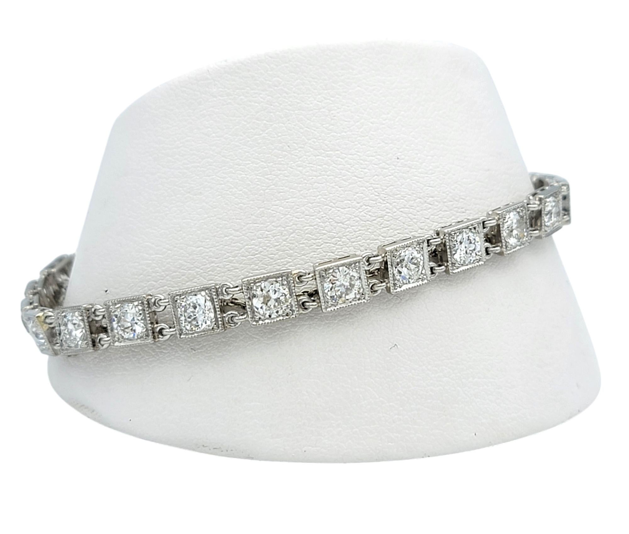 Vintage 6,28 Karat Total Old European Cut Diamond Square Link Platin-Armband im Angebot 1