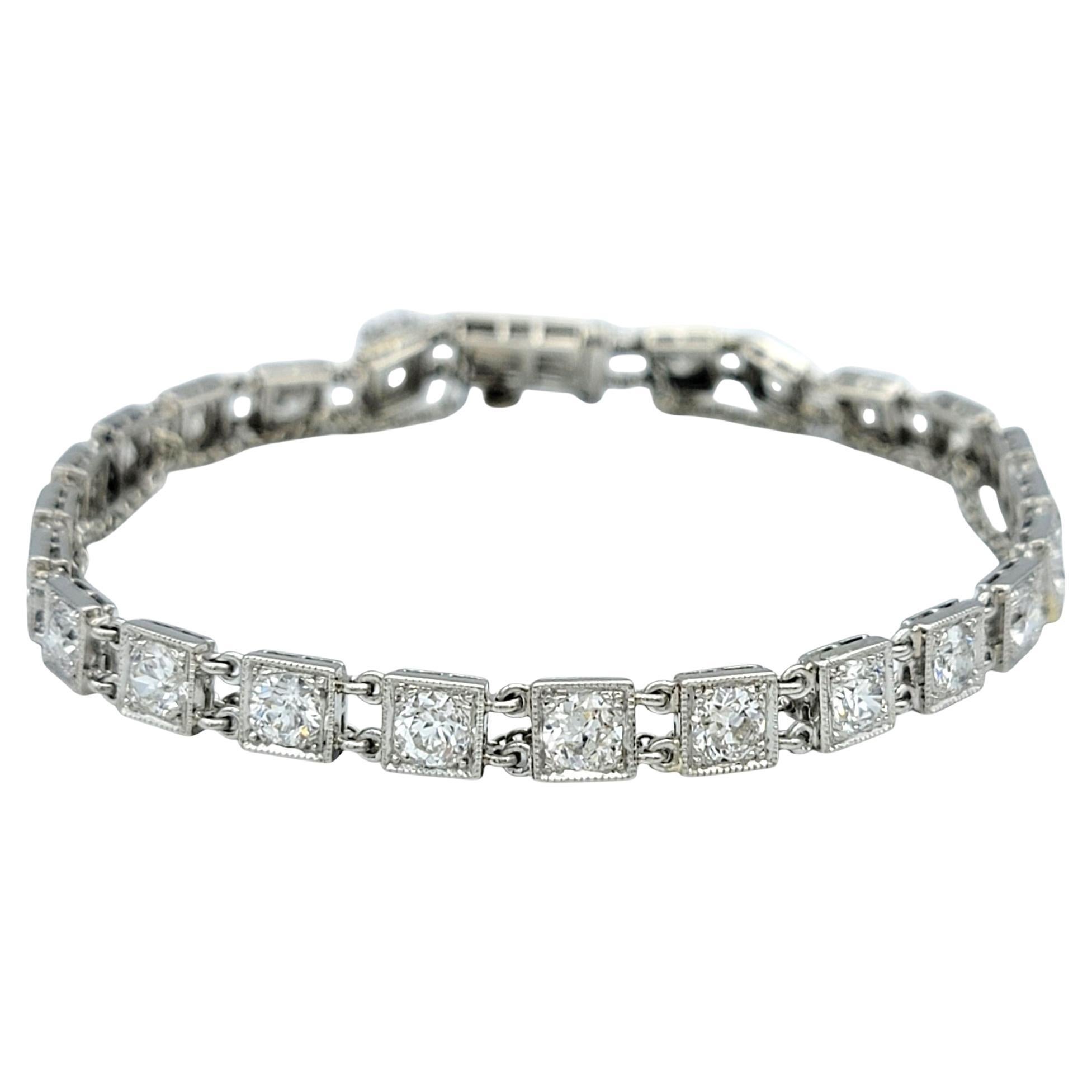 Vintage 6.28 Carat Total Old European Cut Diamond Square Link Platinum Bracelet