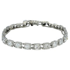 Bracciale vintage in platino con diamanti quadrati taglio europeo da 6,28 carati totali