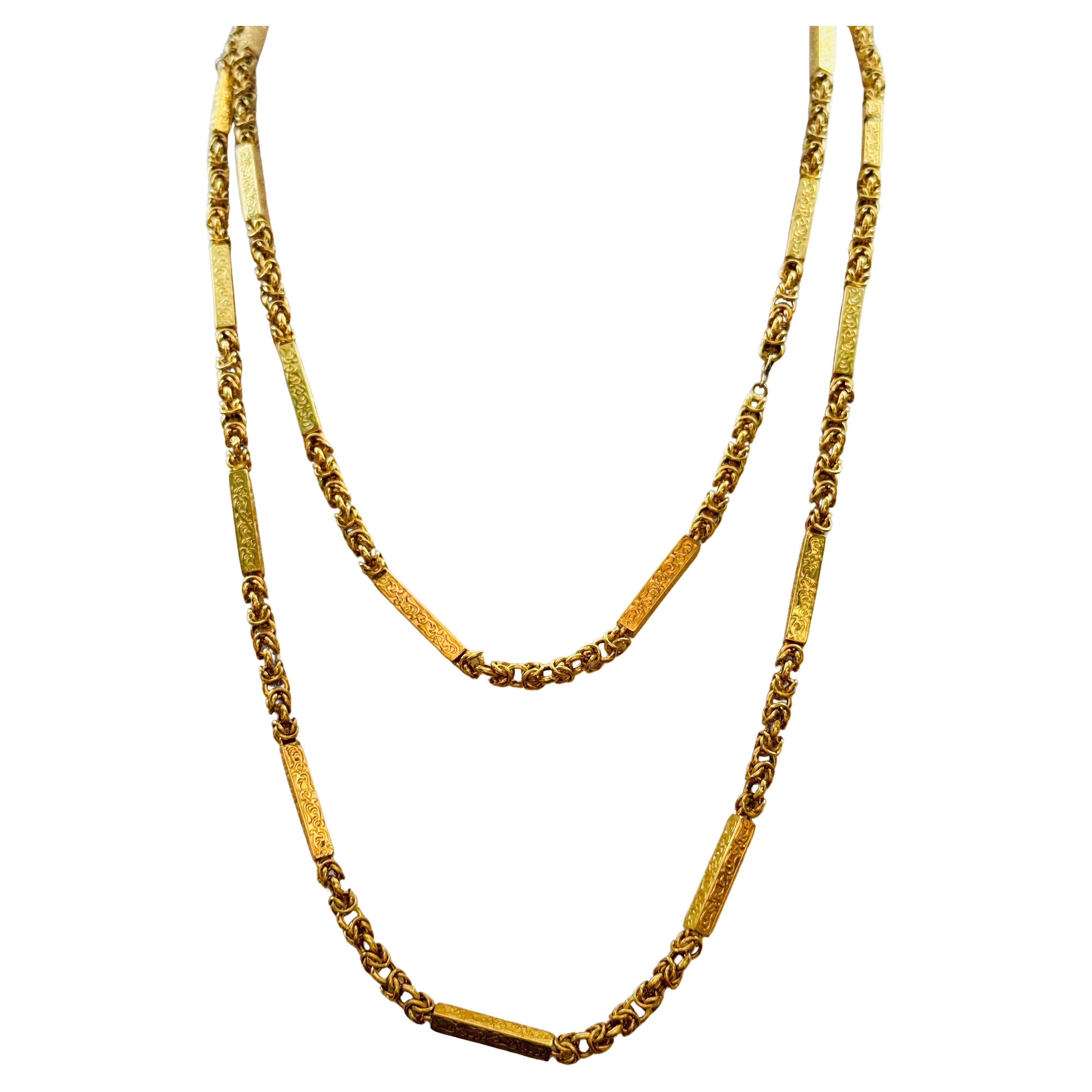 Vintage 63 Gm 18 Karat Yellow Gold Handmade Chain 30 Inch Unique Opera Length en vente