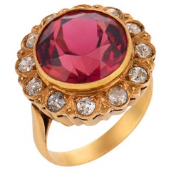Vintage 6.30 carat pink tourmaline diamond 18k yellow gold cluster ring
