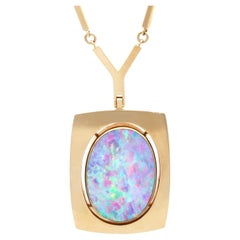Vintage 6.34 Carat Opal and 14k Yellow Gold Pendant Circa 1950