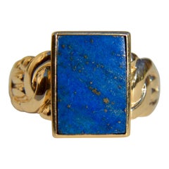 Vintage 6.38 Carat Lapis Lazuli 14 Karat Gold Rectangular Signet Ring