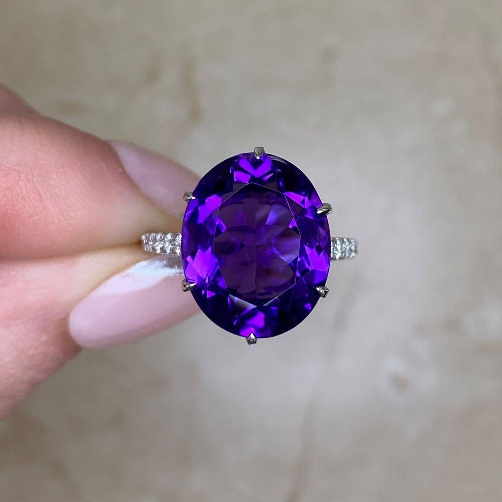 Amethyst Oval Cut Vintage (Approx. 6.4-Carats) Cocktail Ring, Platinum 2