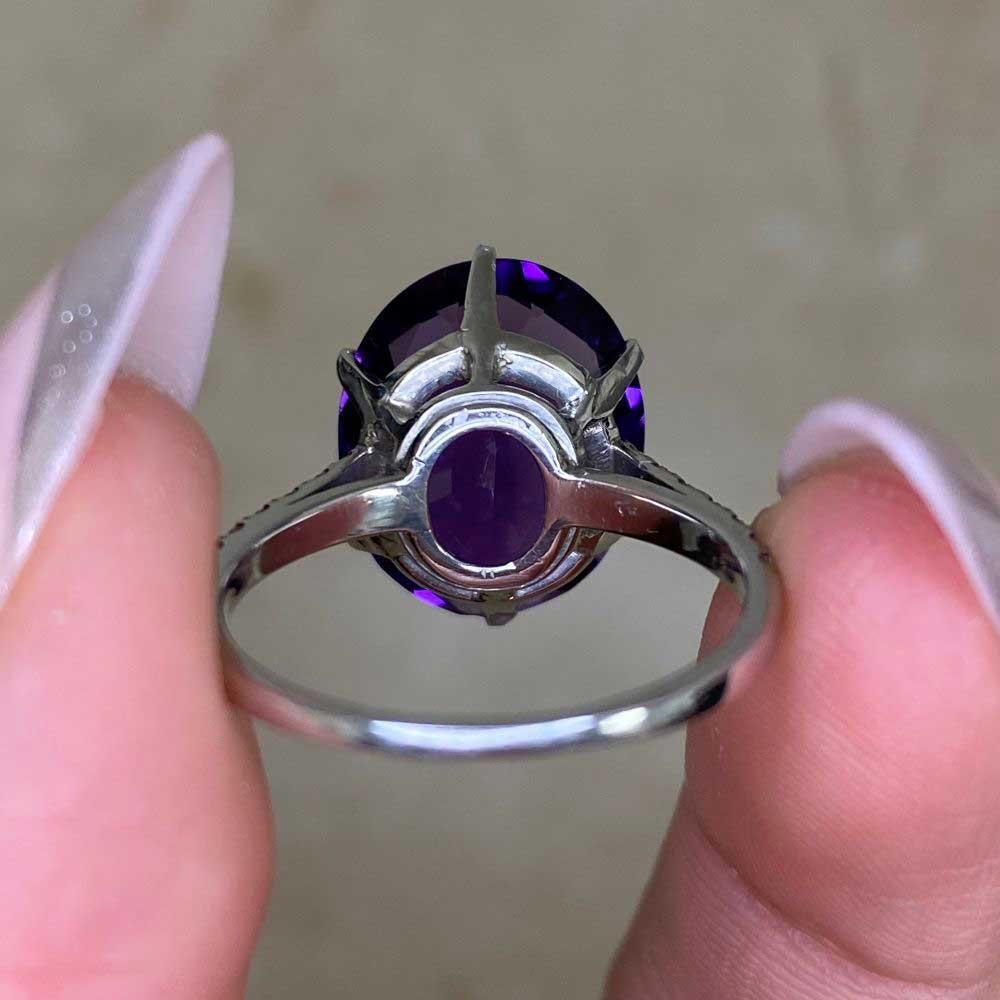 Amethyst Oval Cut Vintage (Approx. 6.4-Carats) Cocktail Ring, Platinum 3