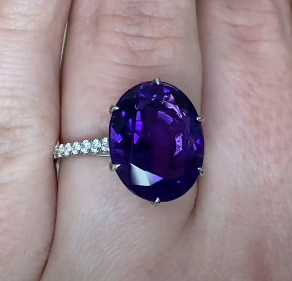 Retro Amethyst Oval Cut Vintage (Approx. 6.4-Carats) Cocktail Ring, Platinum