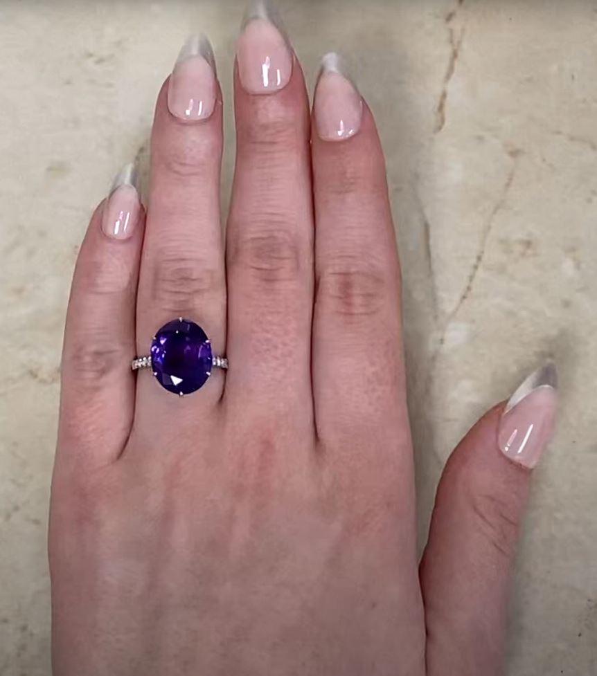 Amethyst Oval Cut Vintage (Approx. 6.4-Carats) Cocktail Ring, Platinum 1