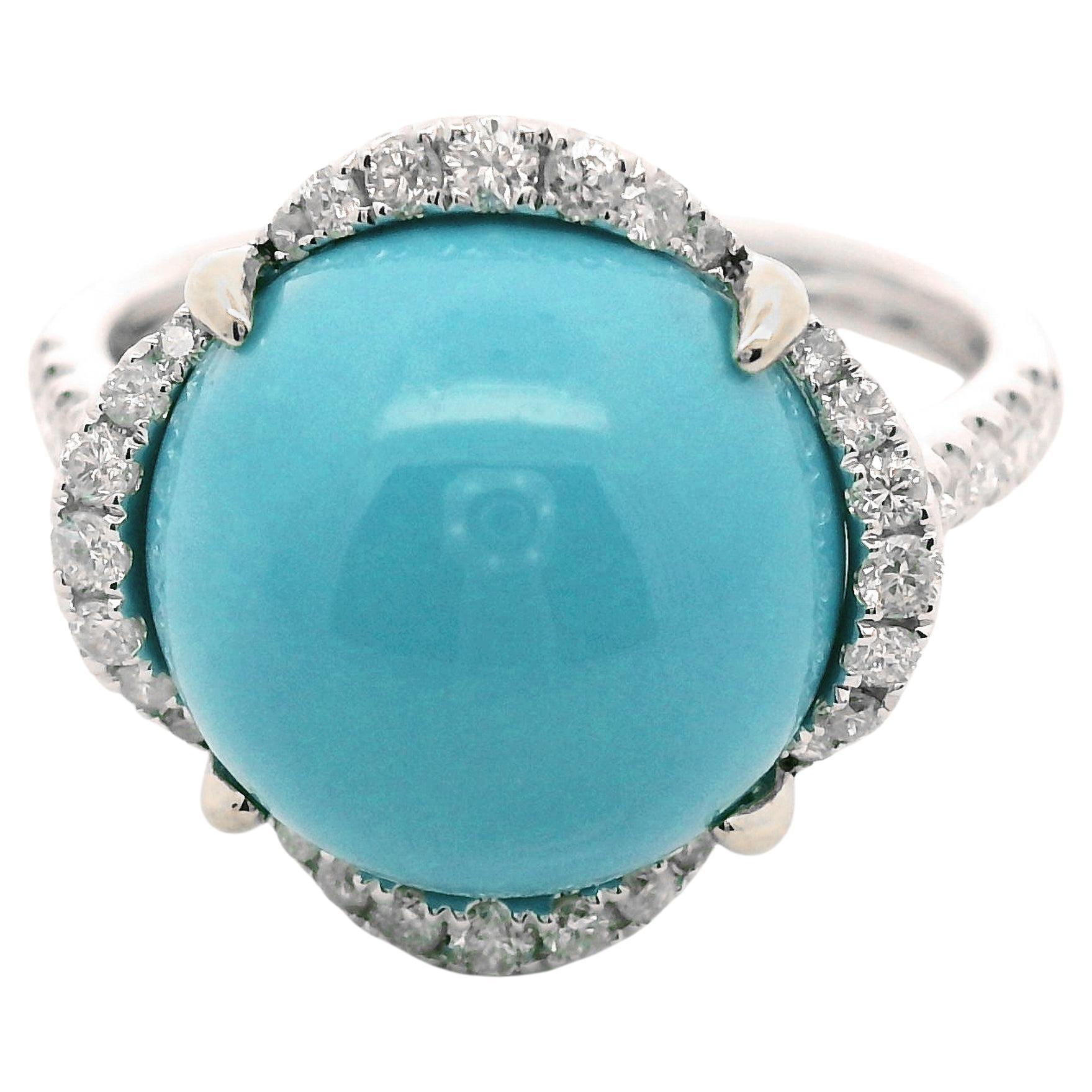 Vintage 6,41 Karat Türkis-Diamantring in 14K Weißes Massivgold für schlafende Schönheit (Art déco) im Angebot