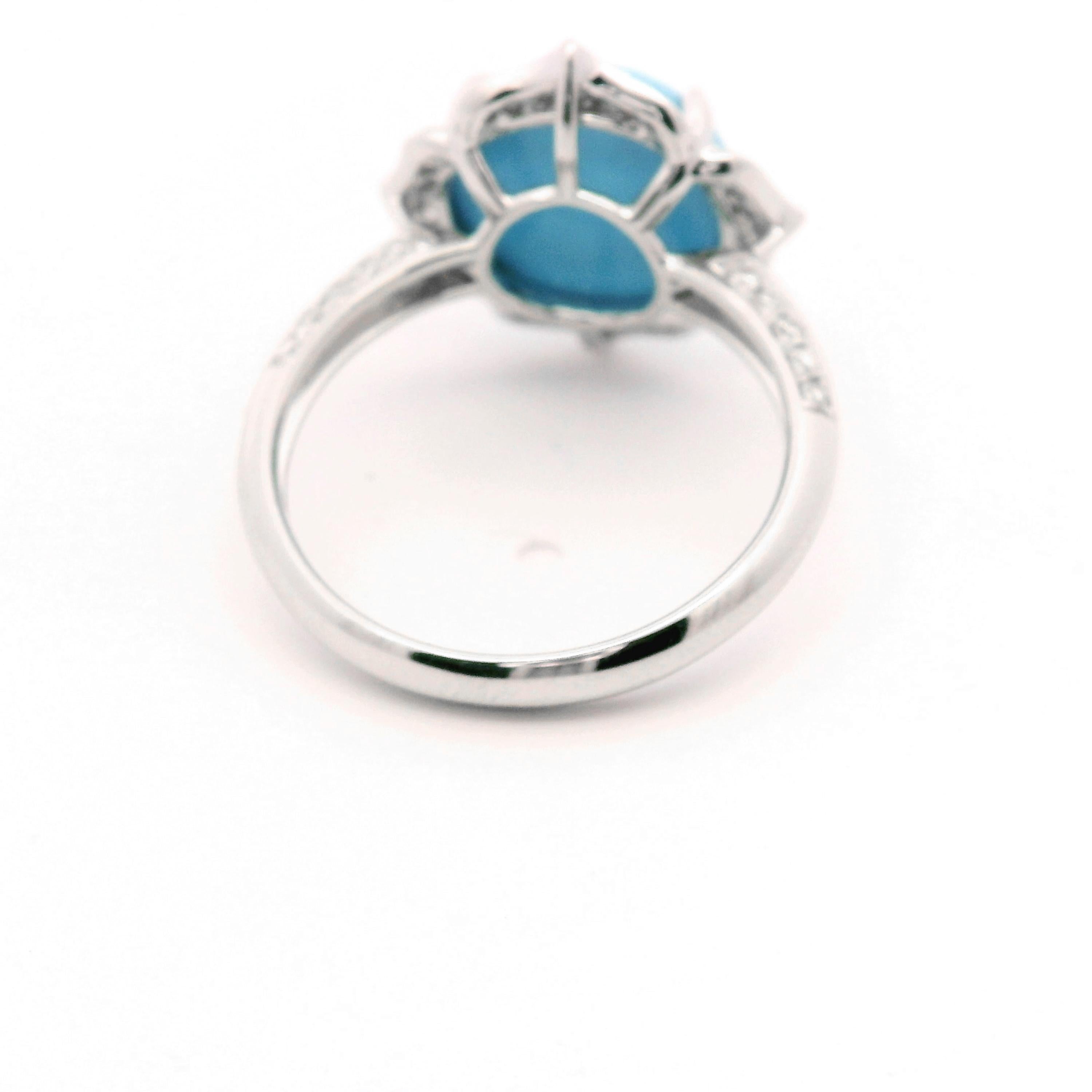 Vintage 6.41Ct Sleeping Beauty Turquoise Diamond Ring in 14K White Solid Gold In New Condition For Sale In Hong Kong, HK