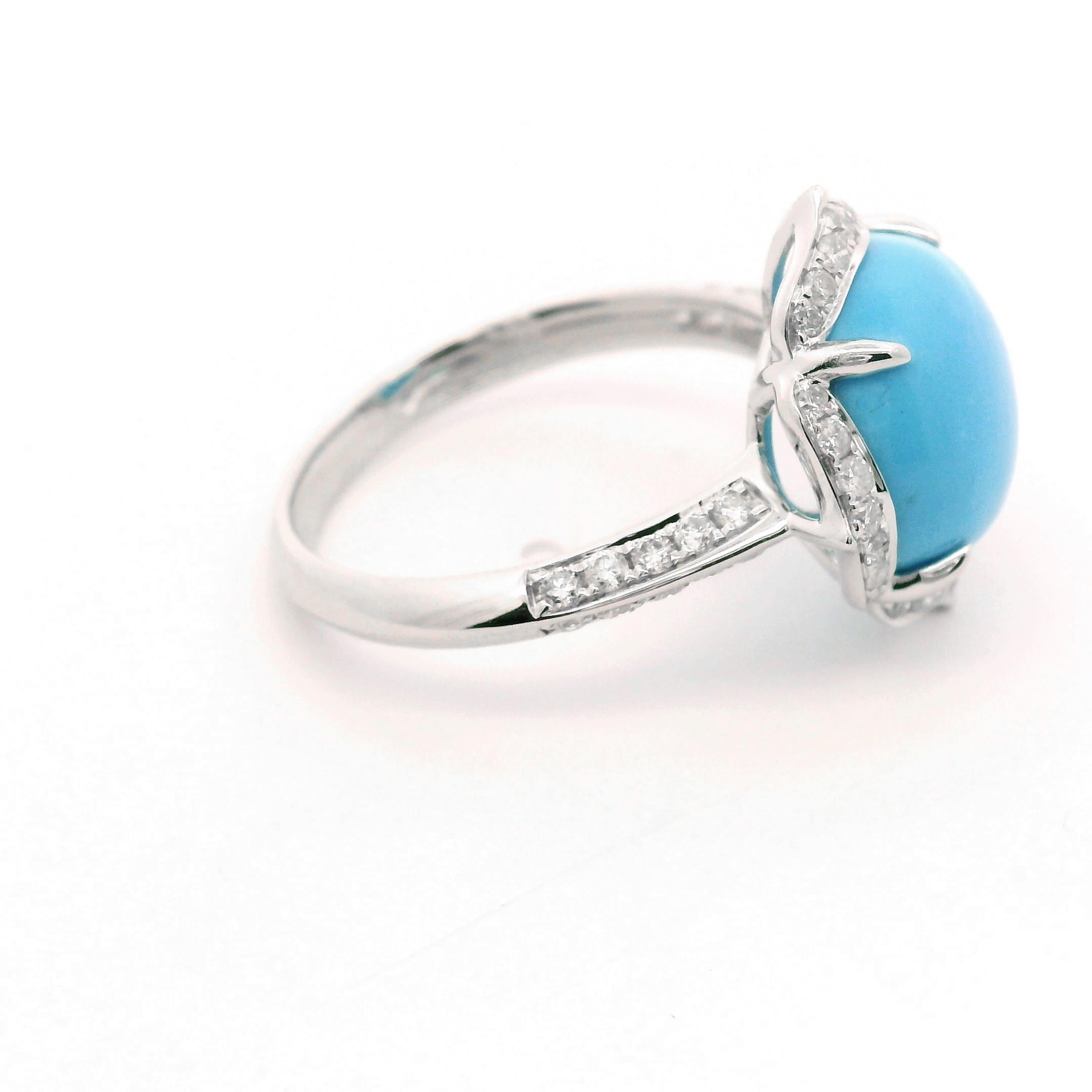 Women's Vintage 6.41Ct Sleeping Beauty Turquoise Diamond Ring in 14K White Solid Gold For Sale