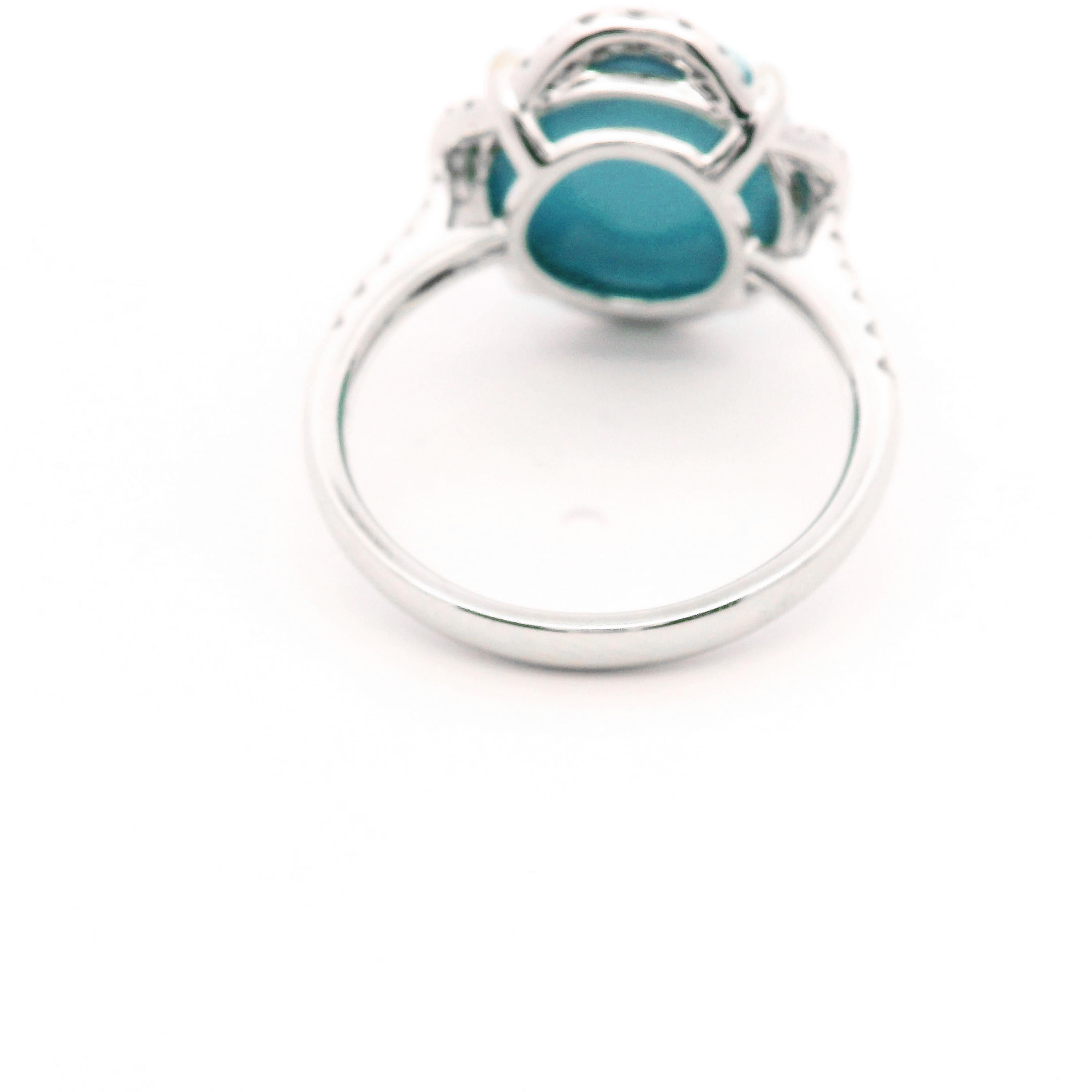 Vintage 6.41Ct Sleeping Beauty Turquoise Diamond Ring in 14K White Solid Gold In New Condition In Hong Kong, HK