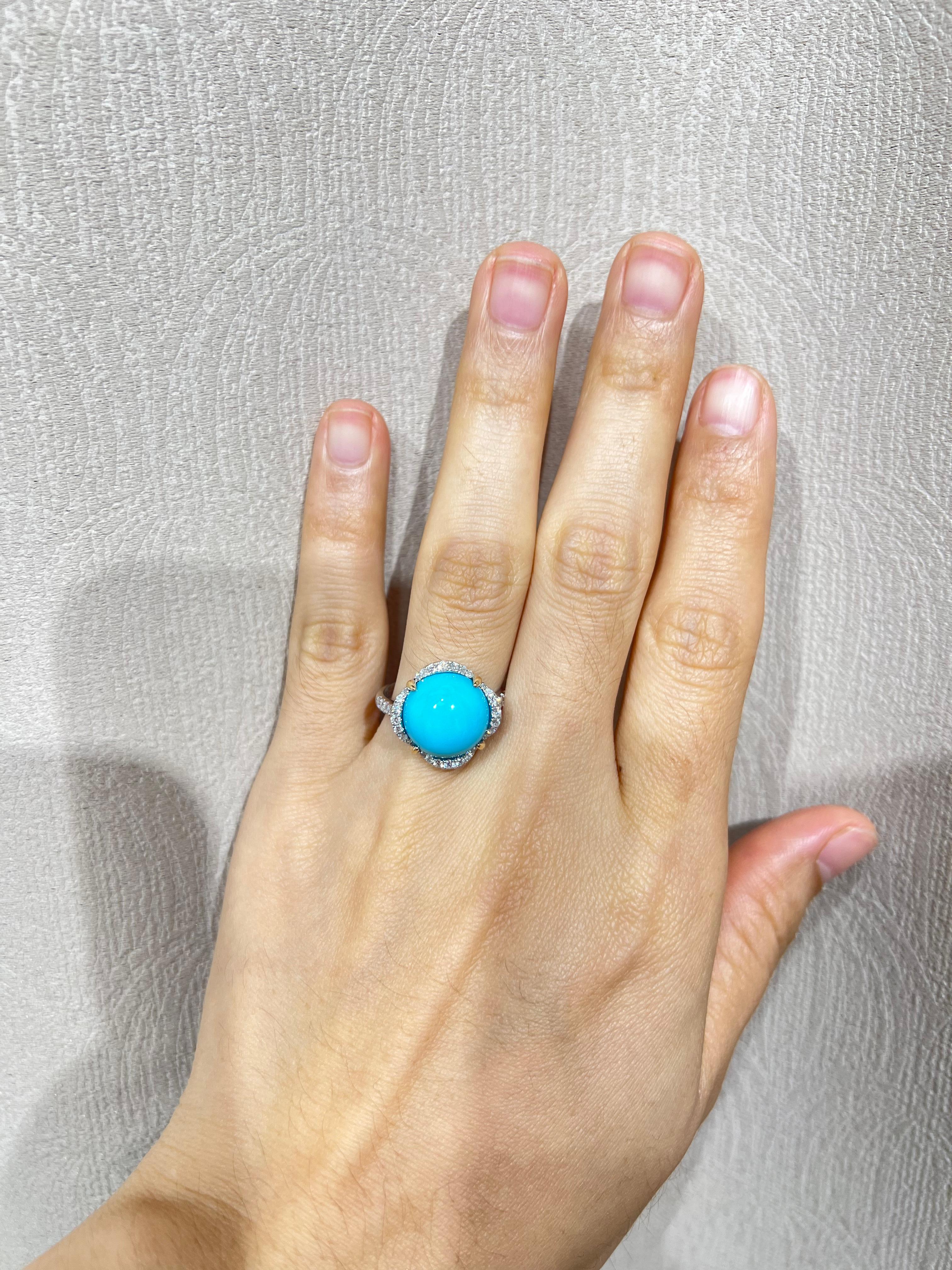Vintage 6.41Ct Sleeping Beauty Turquoise Diamond Ring in 14K White Solid Gold For Sale 1