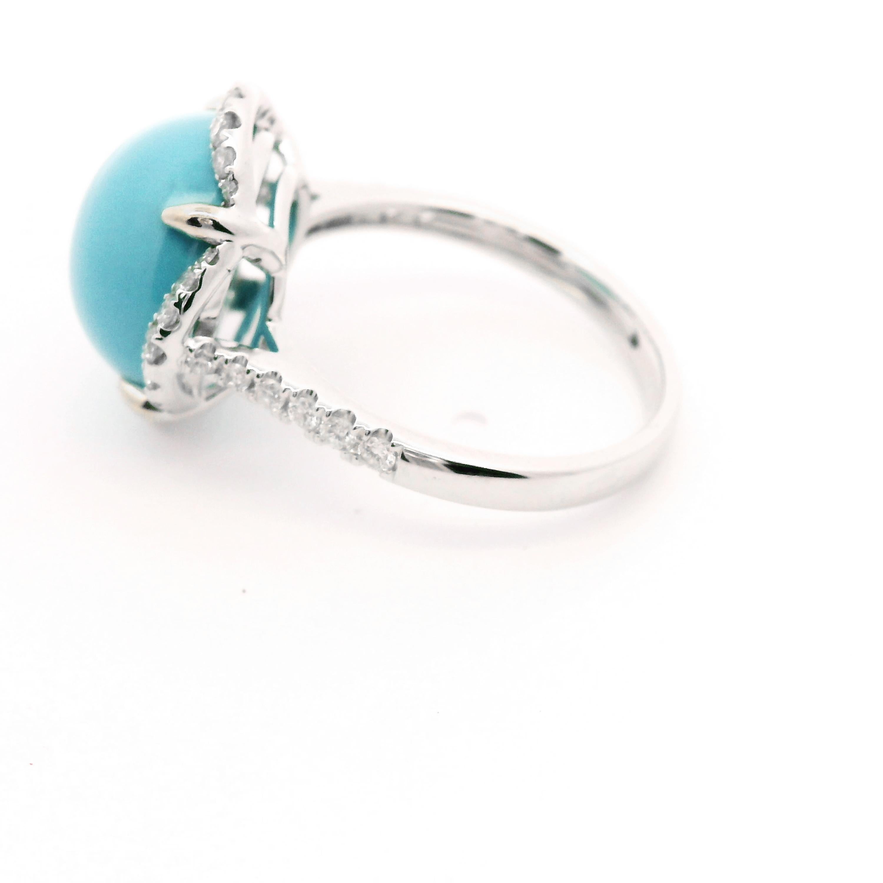 Women's Vintage 6.41Ct Sleeping Beauty Turquoise Diamond Ring in 14K White Solid Gold