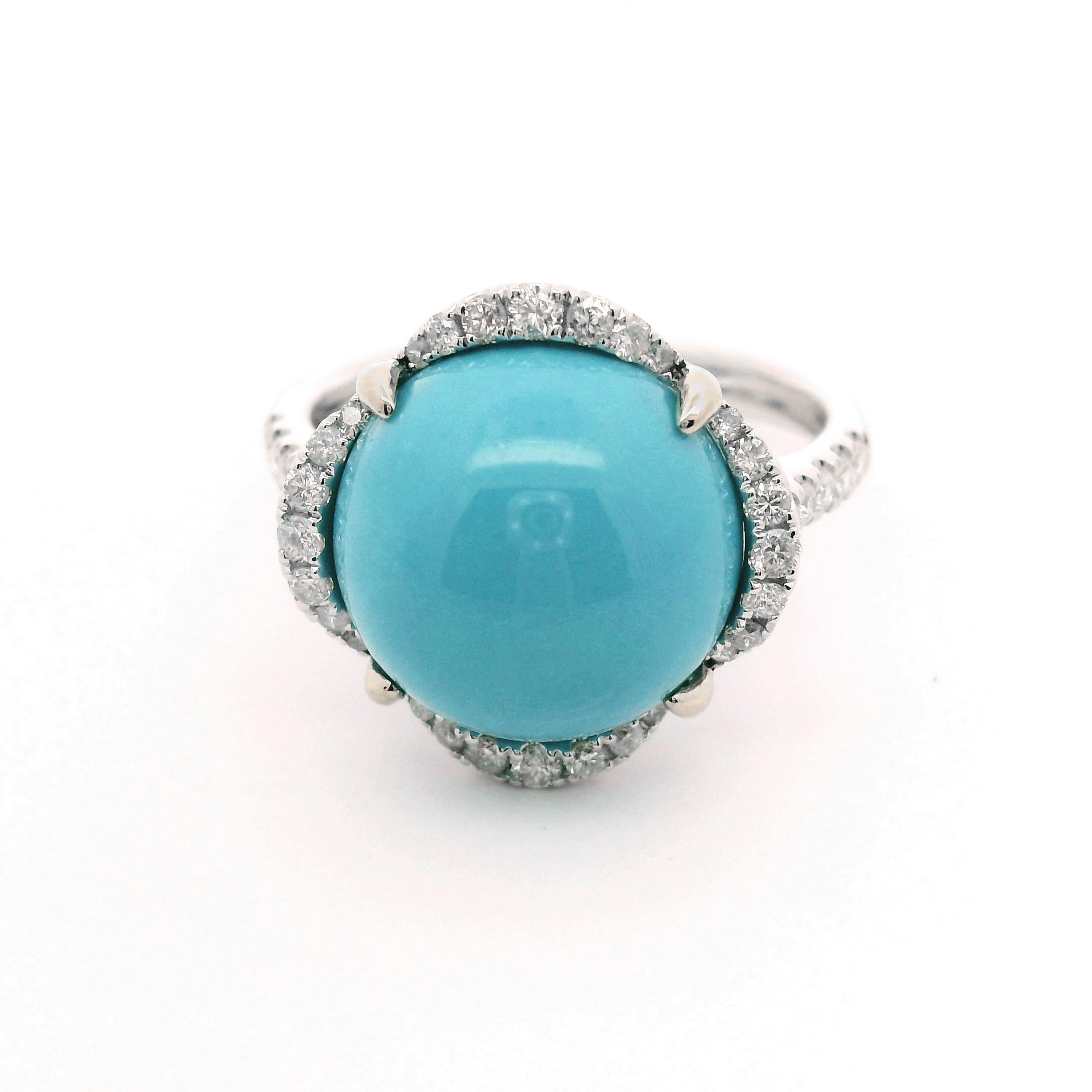 Vintage 6,41 Karat Türkis-Diamantring in 14K Weißes Massivgold für schlafende Schönheit im Angebot 1