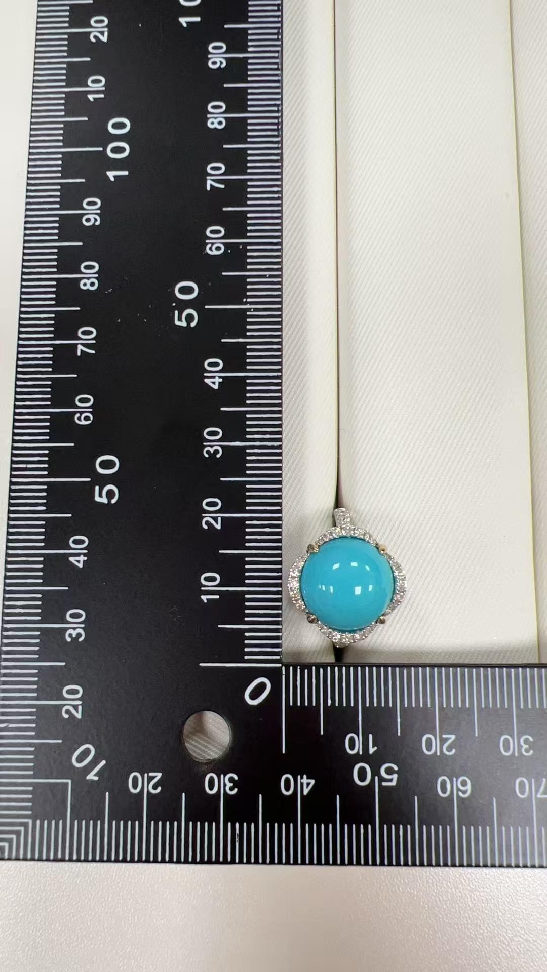 Vintage 6,41 Karat Türkis-Diamantring in 14K Weißes Massivgold für schlafende Schönheit im Angebot 2