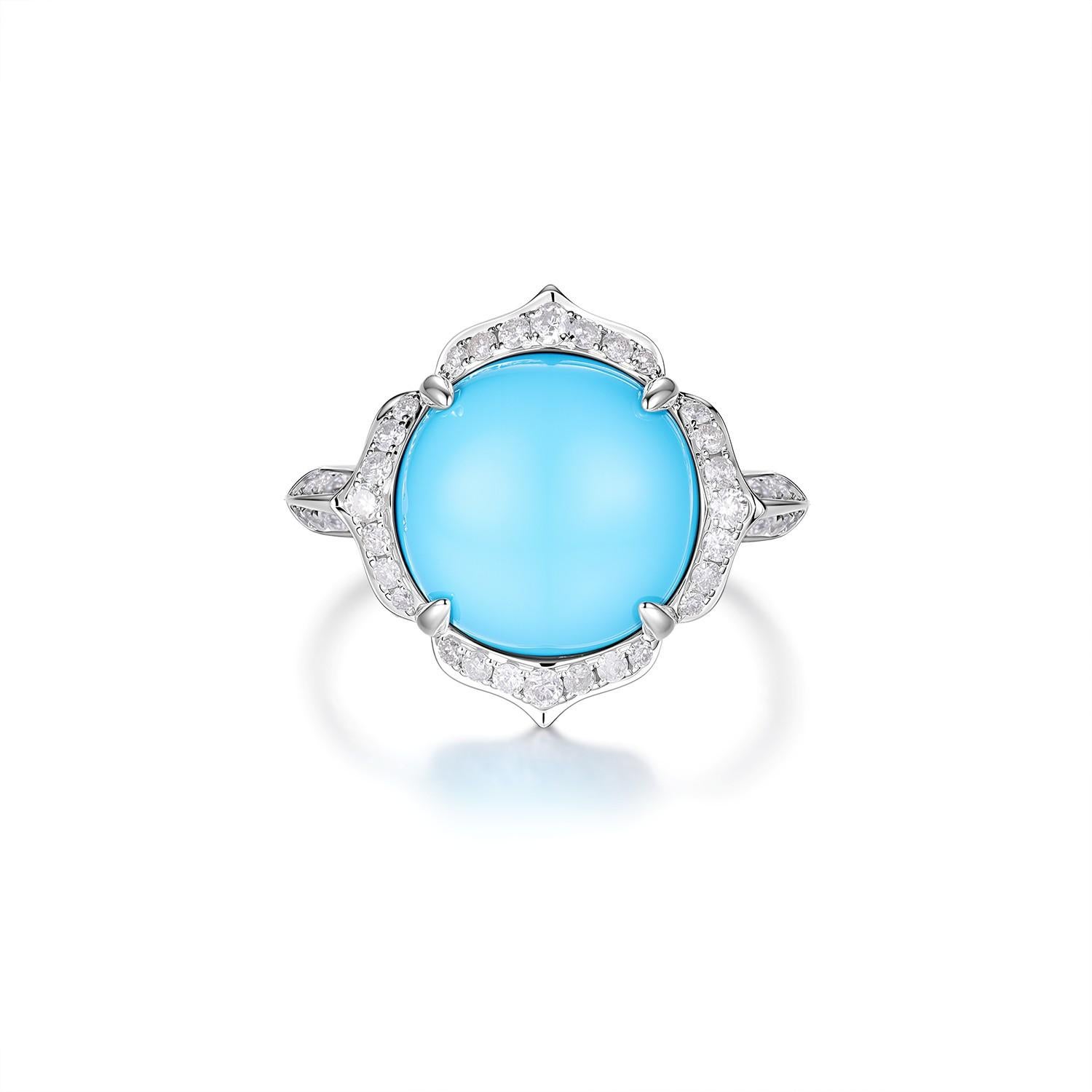 Vintage 6.41Ct Sleeping Beauty Turquoise Diamond Ring in 14K White Solid Gold For Sale 3