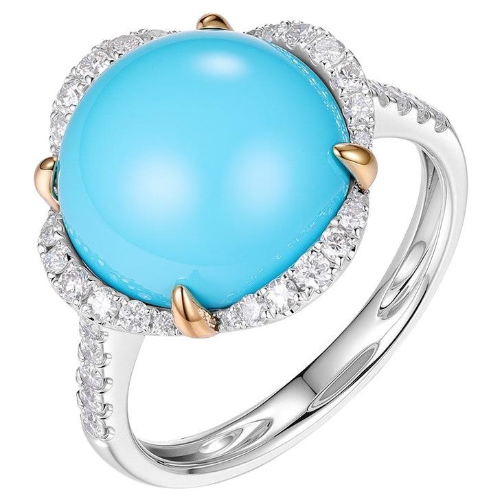 Vintage 6.41Ct Sleeping Beauty Turquoise Diamond Ring in 14K White Solid Gold