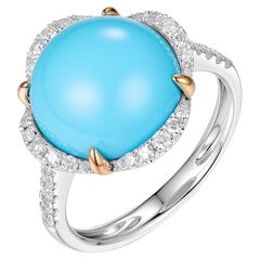 Vintage 6.41Ct Sleeping Beauty Turquoise Diamond Ring in 14K White Solid Gold