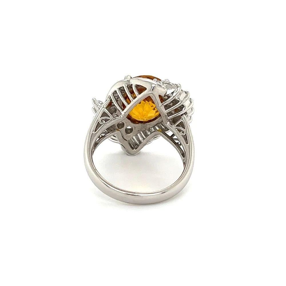 Mixed Cut Vintage 6.46 Carat Orange Sapphire and Diamond Platinum Cocktail Ring For Sale