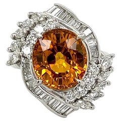 Bague cocktail vintage en platine avec saphir orange de 6,46 carats et diamants