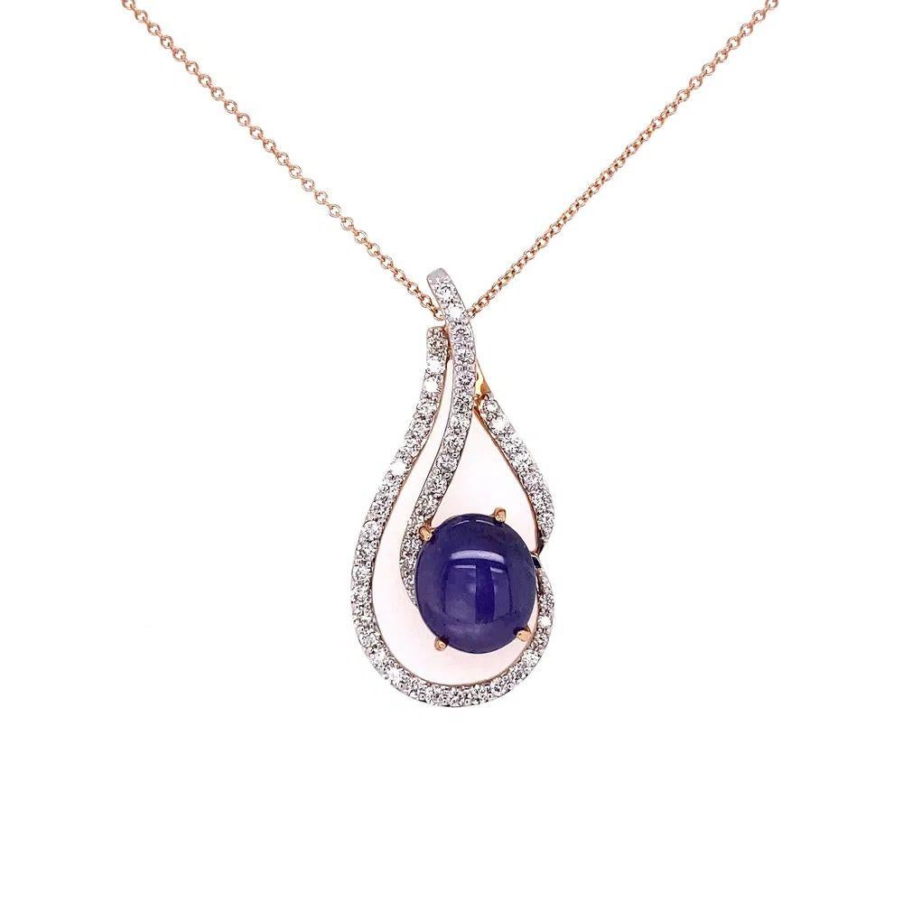 Oval Cut Vintage 6.47 Carat Purple Star Sapphire and Diamond Gold Pendant Necklace