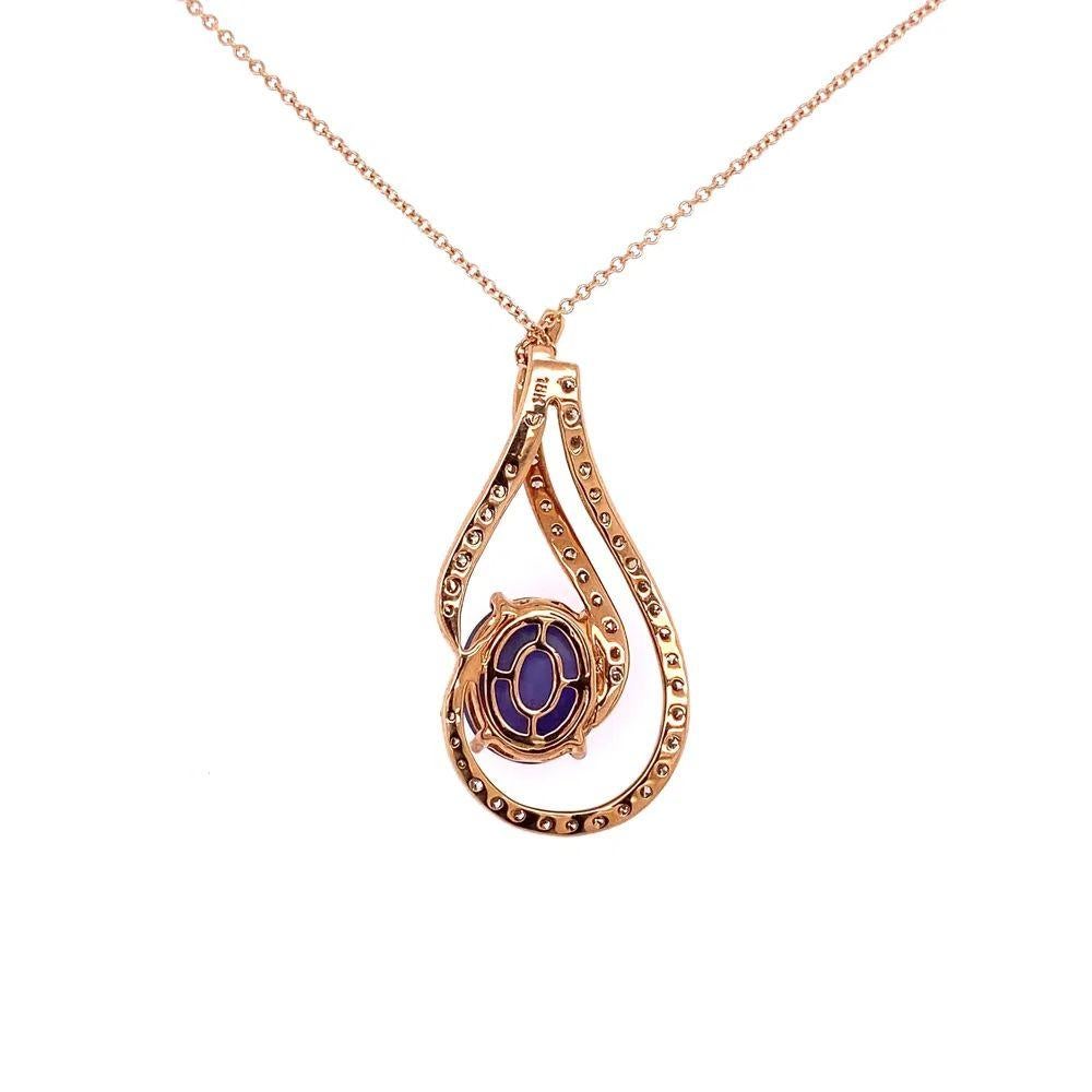 Vintage 6.47 Carat Purple Star Sapphire and Diamond Gold Pendant Necklace In Good Condition In Montreal, QC