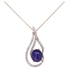 Vintage 6.47 Carat Purple Star Sapphire and Diamond Gold Pendant Necklace
