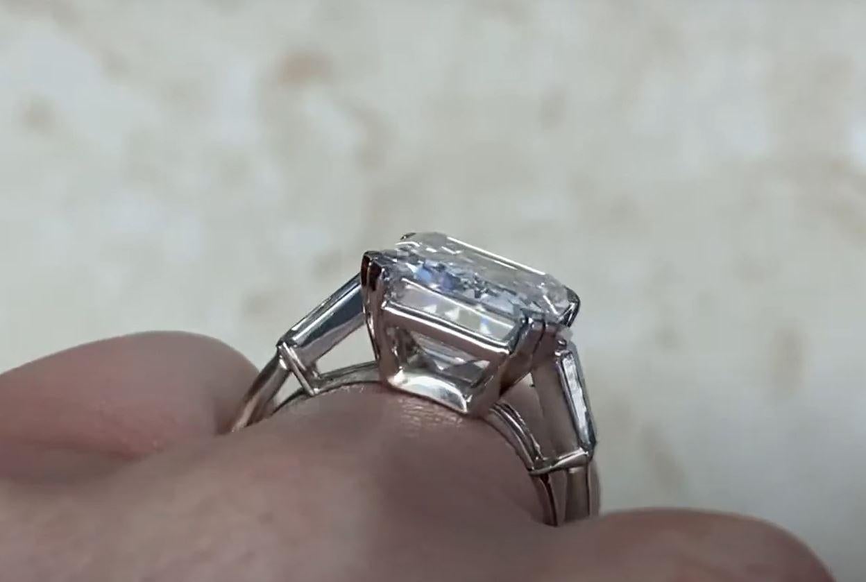 Vintage 6.49ct Emerald Cut Diamond Engagement Ring, Platinum, Circa 1950 For Sale 5