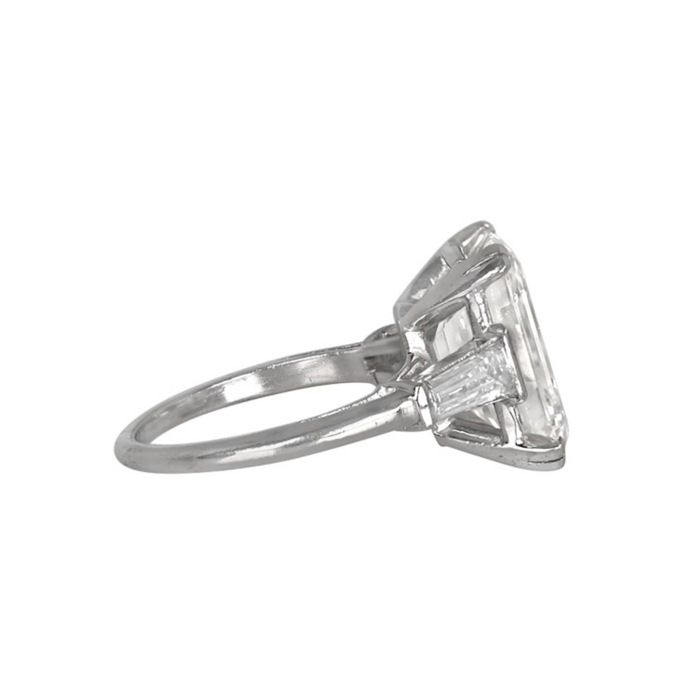 Retro Vintage 6.49ct Emerald Cut Diamond Engagement Ring, Platinum, Circa 1950 For Sale
